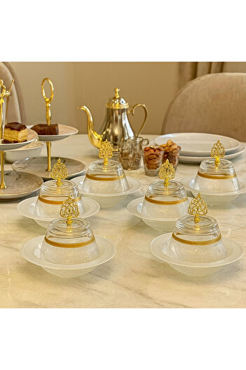 Byblos Turkish Glass Date And Sweets Bowl With Decor, Diameter 27 Cm, Depth 5 Cm, Set Of 6