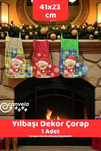 CANVELA 1 Piece Christmas Decoration Stocking Fireplace Wall Ornament Christmas Ornament Santa Claus Hanging Decor Ornament 41X23 cm