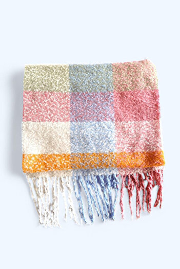 BAHELS İthal Puffy Pastel Kare Desenli Atkı Şal Omuz Şalı