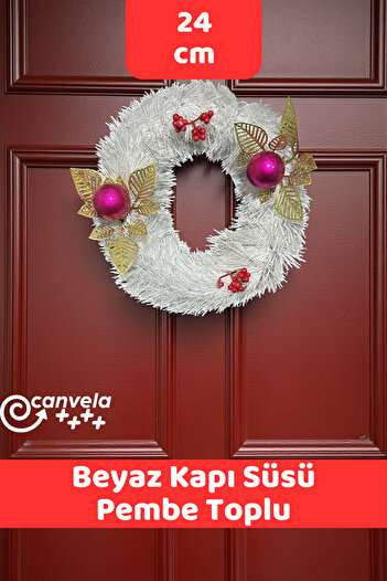 CANVELA 24 cm Premium Luxury White Door Ornament Pink Ball