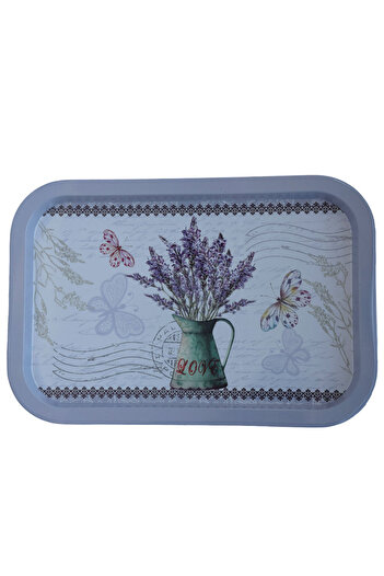 PUFO Lavender bouquet metal tray plate for serving dessert, cakes, appetizers, 34 x 23 cm