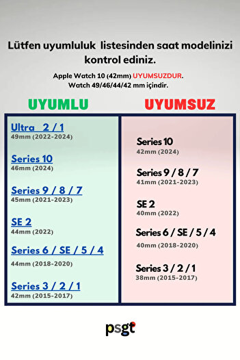 PSGT Apple Watch seri 10-11 46 mm 9/8 7 49 45mm 44mm 42mm Ultra 2 49mm Uyumlu Silikon Kordon