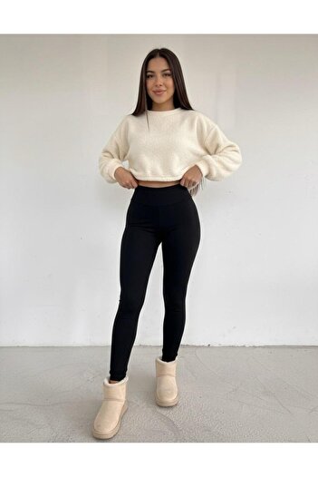 NOLYA MODA Çelik Örme Sıkılaştırıcı Yüksek Bel Siyah Tayt