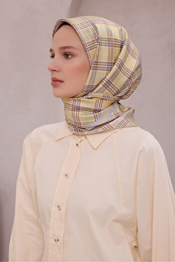 Belli Tivil Pure Silk Scarf 4218 - 06 Ανοιχτό πράσινο καρό σχέδιο