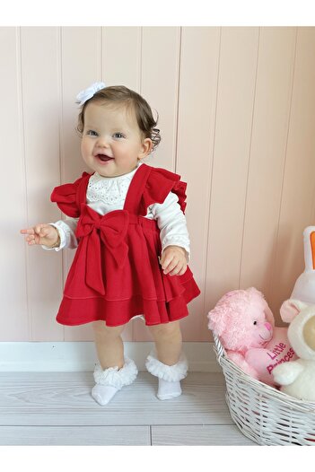 Jammybaby Luana Jile Elbise Fiyonklu %100 Pamuk Dantelli Çıtçıtlı Body Doğumgünü Özelgün Kız Bebek Şık Takım