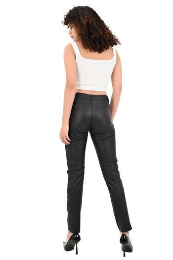 ALİN Pepe Women Black Fit Genuine Leather Pants Size Measurements Visually