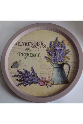 PUFO Round metal plate type tray Pufo Lavender de Provence for serving dessert, cakes, appetizers, 33 cm