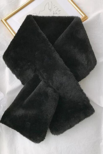 BAHELS A Kalite Siyah Renk Trend Peluş Atkı