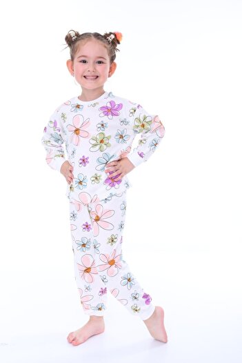 Nimini Kids Çiçek Baskılı Kız Çocuk Pijama Takımı (3-8 yaş)