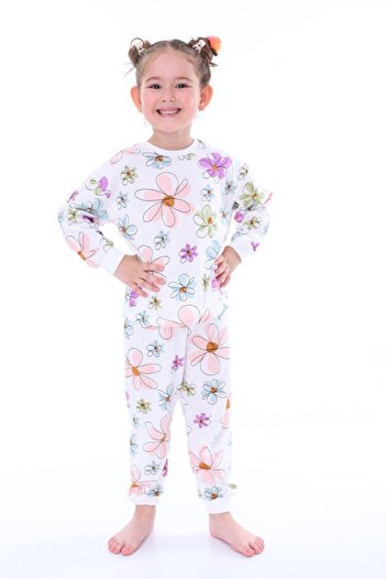 Nimini Kids Çiçek Baskılı Kız Çocuk Pijama Takımı (3-8 yaş)