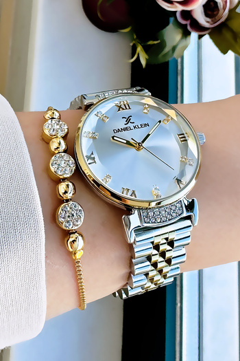 Daniel Klein Original Stone Case Waterproof Women Wristwatch Two Colors Steel Cord Gift Bracelet Dkby2042C2
