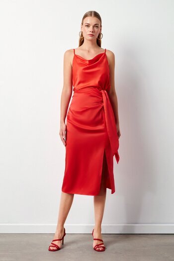 Sateen Coral Laced Satin Skirt