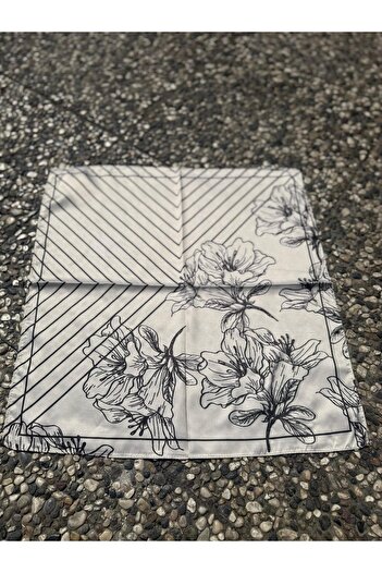 Axesoire 14939 Striped Floral Patterned Ecru Bandana Scarf