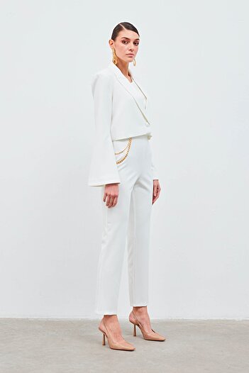Sateen Chain Accessory Trousers - Ecru