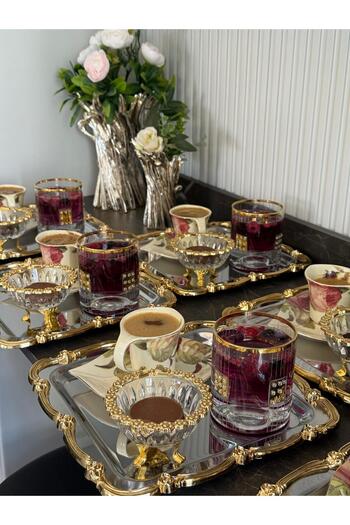 atabey home collection 6 Pieces Presentation Tray Rose Frame Gold Sliver-Silver Tray