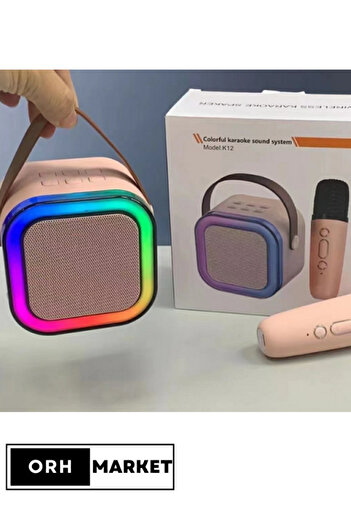 ORH Market Kablosuz Karaoke Bluetooth Hoparlör Tek Mikrofonlu RGB Işıklı, Taşınabilir, USB/SD Parti Hoparlörü