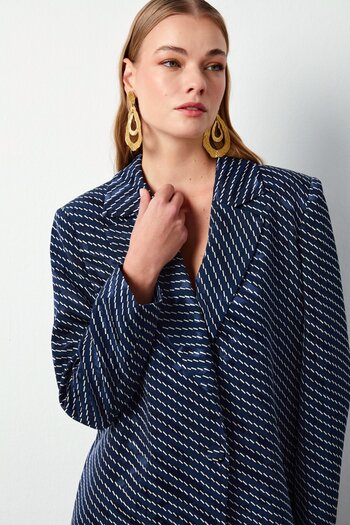 Sateen Stripe Patterned Jacket - Dark Blue