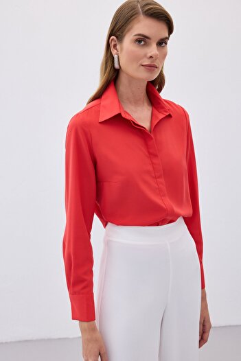Sateen Red Classic Plain Shirt
