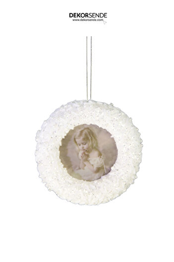 Dekorsende Christmas Ornament Stone Round Frame White 12 cm