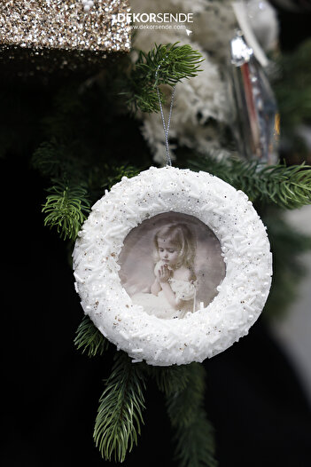 Dekorsende Christmas Ornament Stone Round Frame White 12 cm