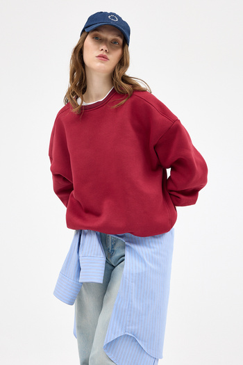 Rays Burgundy Crew Neck Oversize Women's Sweatshirt 9152m