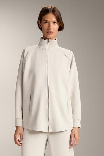 Oysho Long striped jacket with high collar and soft-touch modal
