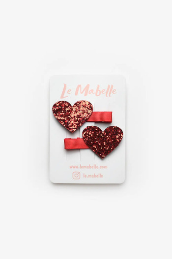 Le Mabelle Red Glitter Heart Figured 2-Piece Girl's Clip Buckle