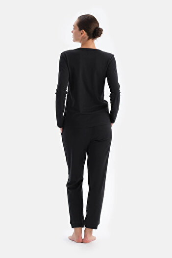 Dagi Black V-Neck Jogger Leg Cellıant Pajama Set