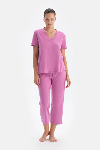 Dagi Fuchsia Women's V-Neck Pajama Set