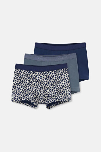 Eros Navy Blue 3-Piece Patterned Cotton Boxer