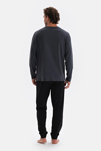Eros Anthracite Half-Patch Long Sleeve Combed Modal Pajama Set