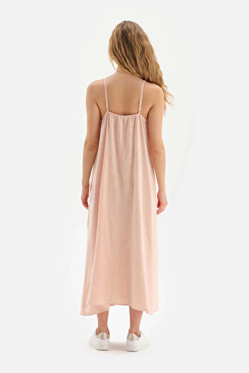 Dagi Light Pink Oblique Cut Detailed Viscose Dress