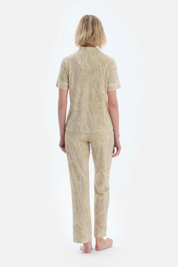 Dagi Set de pijamale, pantaloni, cămașă modal din bumbac pieptănat cu model verde deschis