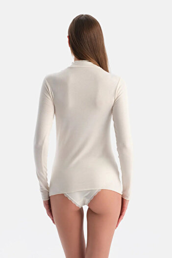 Dagi Ecru Modal Cashmere Turtleneck Long Sleeve Top