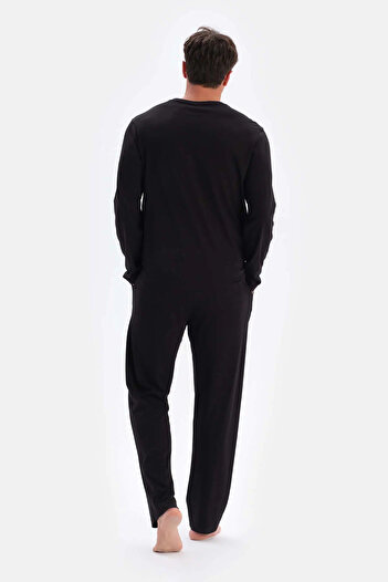 Eros Black Crew Neck Combed Cotton Modal Pajama Set