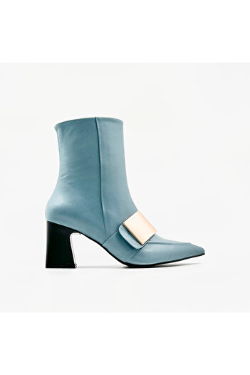 Folle Blue Genuine Leather Mid Heeled Women's Boots