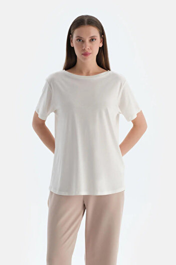 Dagi Off-White Women's Lyocell Blended T-Shirt