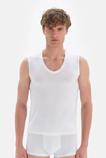 Dagi White Micro Modal V-Neck Men's Sleeveless Undershirt