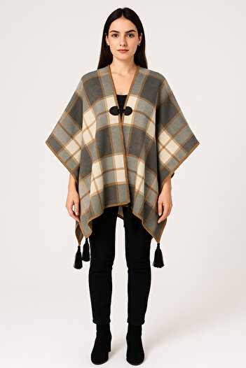 Onur Poncho - Πλεκτά υφασμάτινα πλεκτά Hijab Poncho Winter with Buttons Keep Warm Κατάστημα μόδας ποιότητας εξωτερικών ενδυμάτων