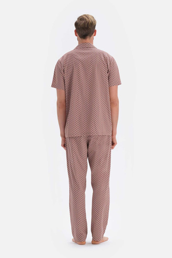 Dagi Mixed Mixed Length Patterned Shirt Collar Woven Pajama Set