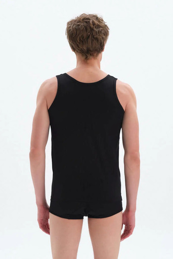 Dagi Black Wide Collar Combed Cotton Men's Undershirt