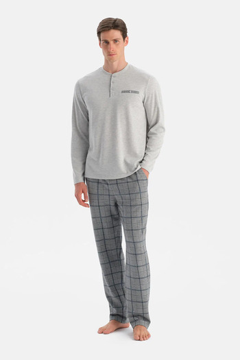 Eros Gray Melange Long Sleeve Pocket Detailed T-Shirt Pants Set