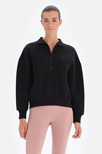 Dagi Black Active Zipper Collar Quilted Sweatshirt