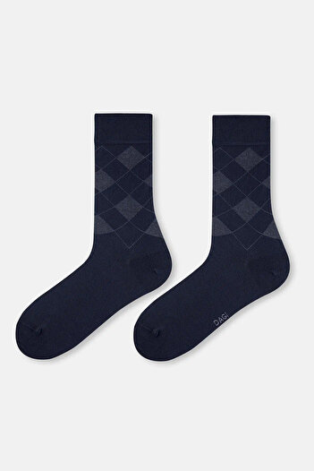 Dagi Men's Diamond Patterned Navy Blue Bamboo Socks