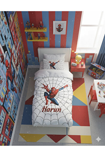 MEKTA HOME BABY AND KIDS ROOM Net and Spiderman Patterned Duvet Cover Set