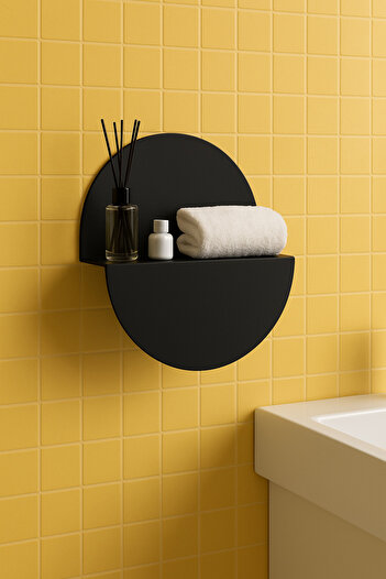 VENON ÇİFT KULLANIM Siyah 30 Cm Metal Yarım Ay Duvar Rafı – Dekoratif Half Moon Shelf – Modern Metal Raf
