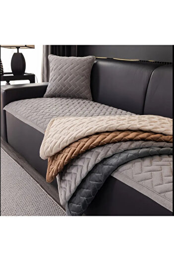 DECORA CASA HOME COLLECTİON Одночастий нековзний чохол для дивана з капітоне-візерунком (70x190) GRI