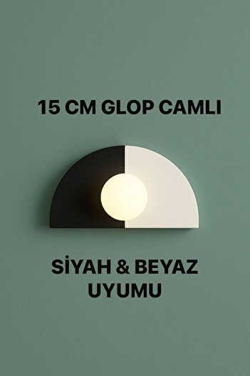 VENON Yarım Ay Yarı Yarıya Siyah Beyaz Duvar Lambası Aplik 15 Cm Glop Camlı Otel Aydınlatma