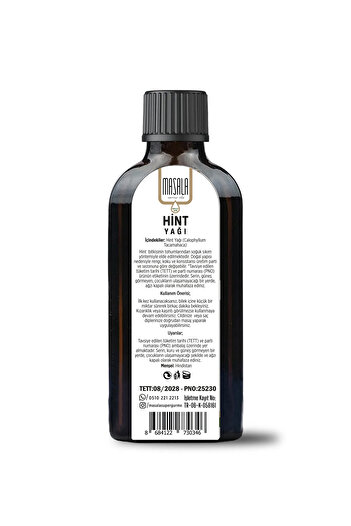 Masala Hint Yağı 100 Ml. Cam Şişe - Saf Ve Katkısız, Hekzan Içermez(CASTOR OİL) - Soğuk Pres