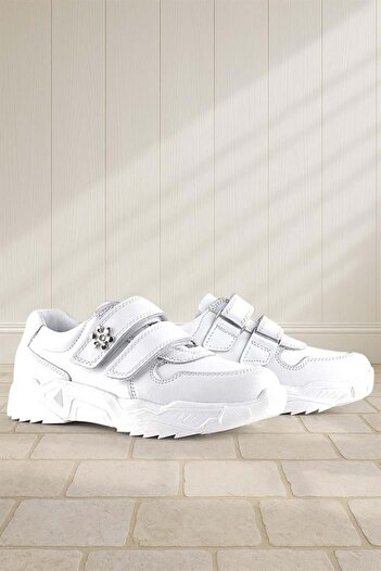 Rakerplus Genuine Leather White Flower Detailed Girls' Sports Shoes